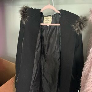 Maralyn & Me Black Trench Coat with Fur Trim
